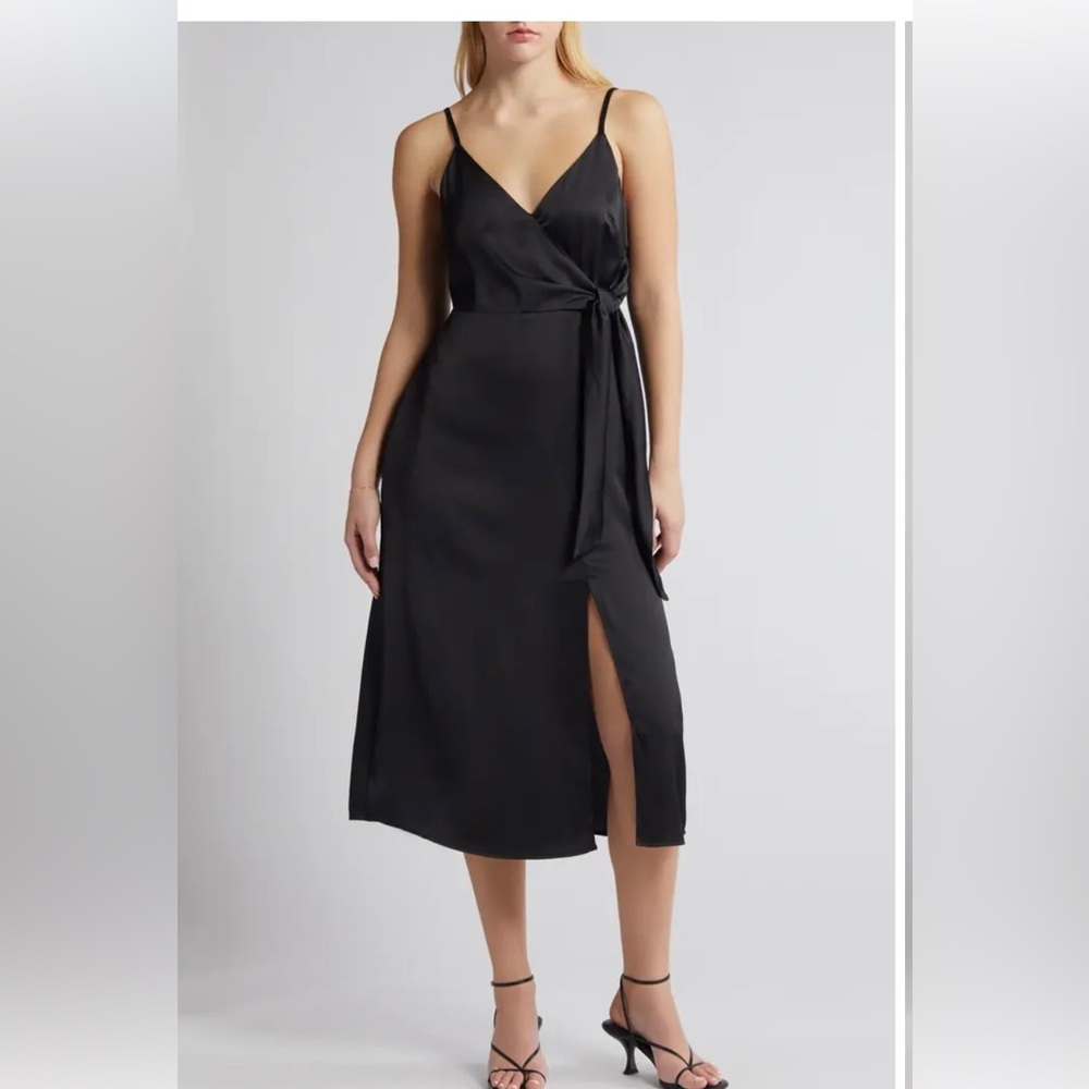 Chelsea 28 side‎ tie black satin midi dress NWT